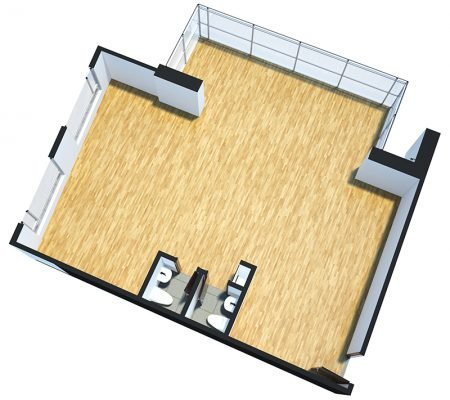 OMEGA Tipo 3: Oficina de 111m2, 2 baños al interior, ventanal con amplia vista al exterior.
